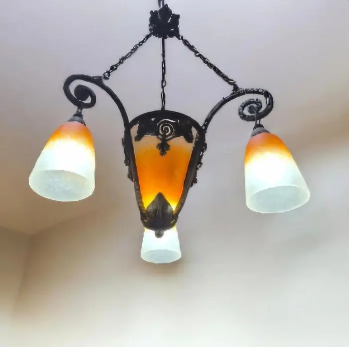 Schneider - Hanging lamp - Glass, wrought iron