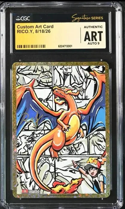 Pokémon - 1 Graded card - Charizard Hand Sketch Custom Art by RICO.Y Full art