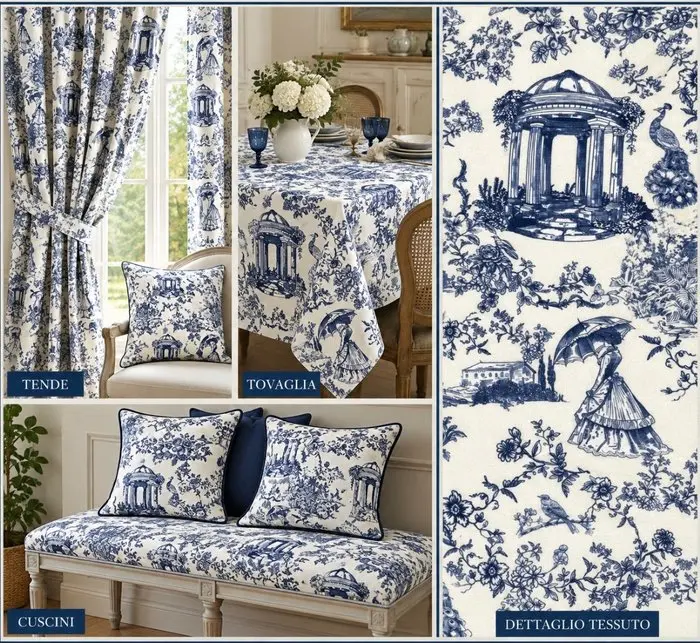Prestigious and exclusive Toile de Jouy fabric in double...