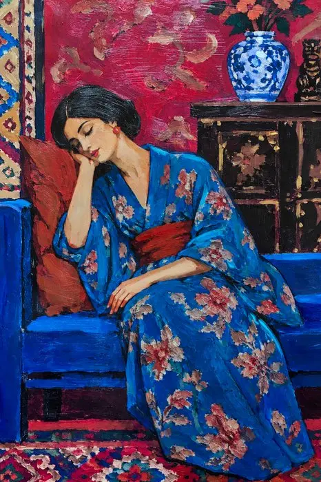 CALIMA (MMXXVI) - Blue Kimono, Red Cushion