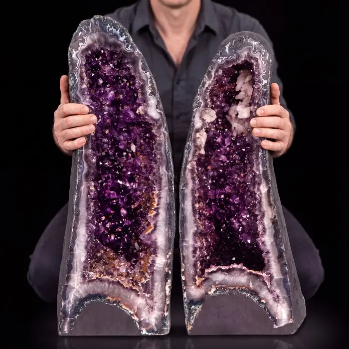 Amethyst & Agate - 58x22x24 cm - Matched Pair - Cathedral Geode- 59.6 kg