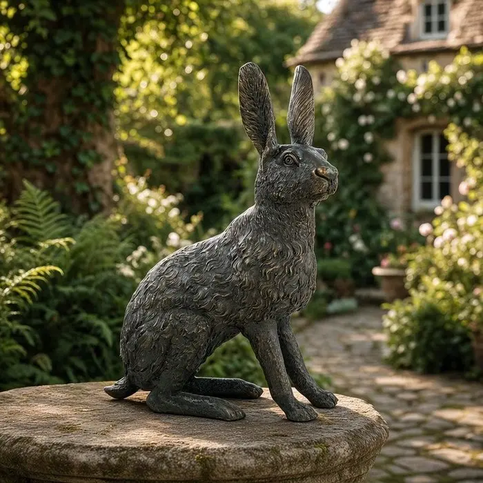 Sculpture, Large Seated Hare - 38 cm - Bronze