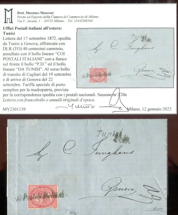 Italy Kingdom 1863 - Italian offices abroad. Tunis. - Sassone T20a