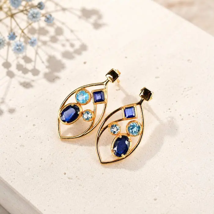 No reserve price - Earrings Silver - Mixed gemstones - Certified