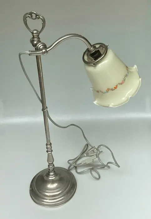 Table lamp - Cream Opaline glass nickel - Vintage table/desk lamp