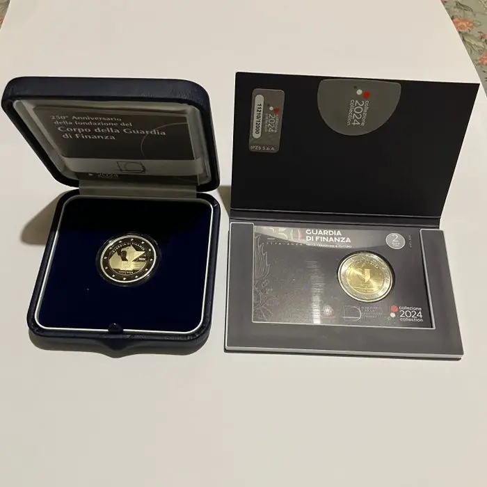 Italy. 2 Euro 2024 "Guardia di Finanza" (2 coins) Proof + BU (No reserve price)
