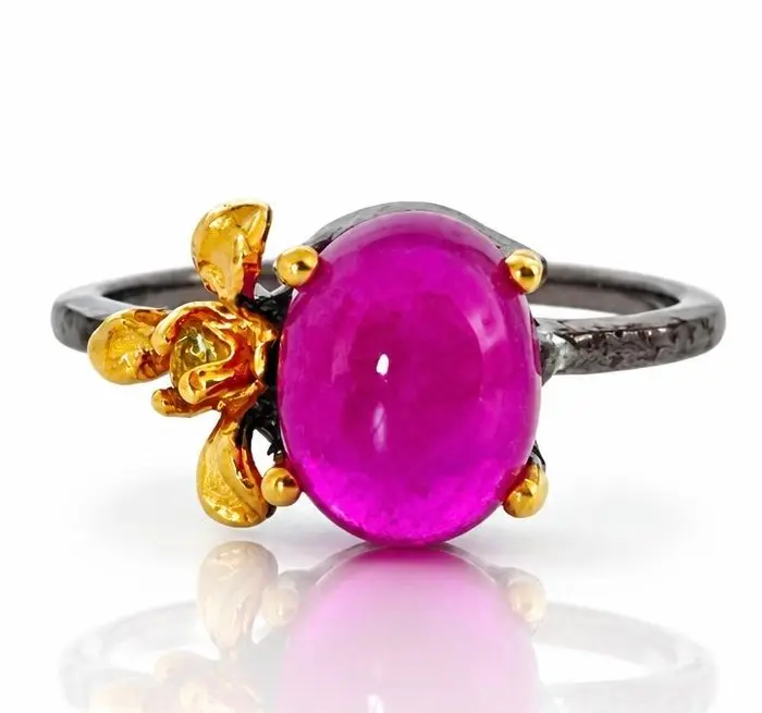 925 silver, partially gold-plated, ruby, peridot - Ring