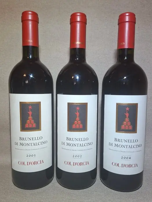 2001 , 2002 & 2004 Col d'Orcia - Brunello di Montalcino - 3 Bottiglie (0,75 L)