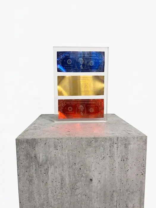 Karl Lagasse - NEW Sculpture *Triple One dollar Blue & Gold & Red Inclusion*
