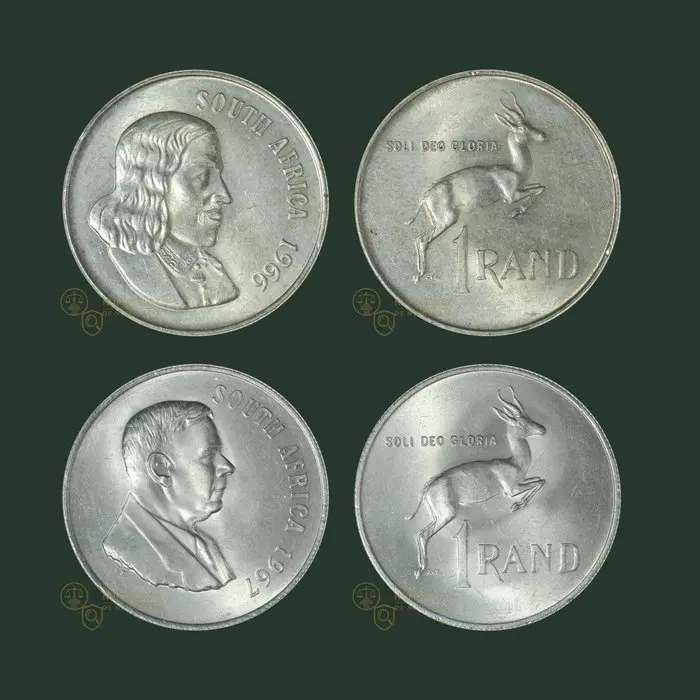 South Africa. 1 Rand 1966 & 1967 KWALITEIT (2 opeenvolgende) (No reserve price)