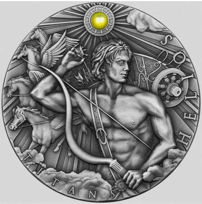 Niue. 2 Dollars 2023 Helios -Titans Antique Finish 2 Oz (.999)