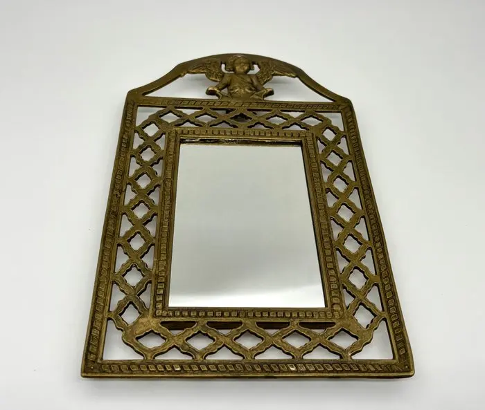 Wall mirror- Antique wall hanging with cherub/angel - No reserve price - Brass