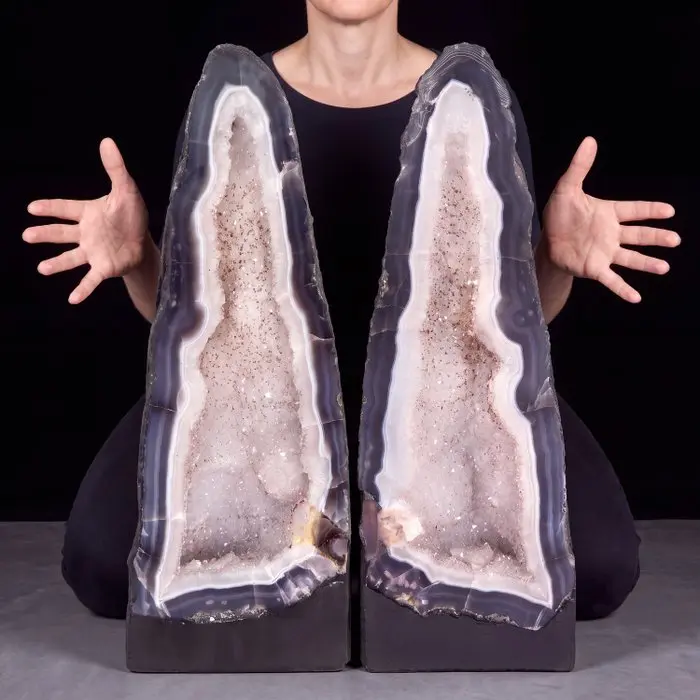 Amethyst & Agate - 55x22x17 cm - Matched Pair - Cathedral Geode- 40 kg