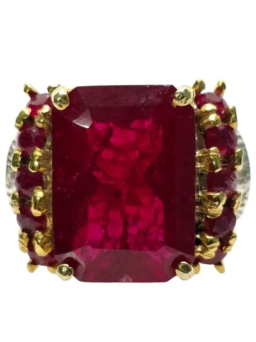 No reserve price - Ring - 9 kt. Silver, Yellow gold Ruby - Mixed gemstones