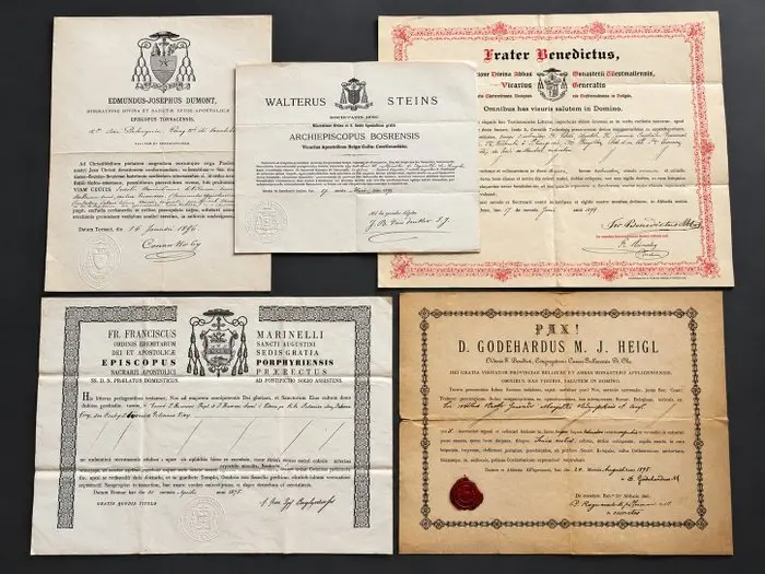 Set of 5 Certificates of Authenticity for Relics...