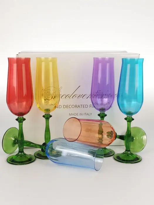 Secoloventesimo - Champagne flute (6) - Flower Crystal Flutes - Enamel