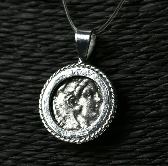 Modern Silver Pendant with Ancient Greek Alexander the...