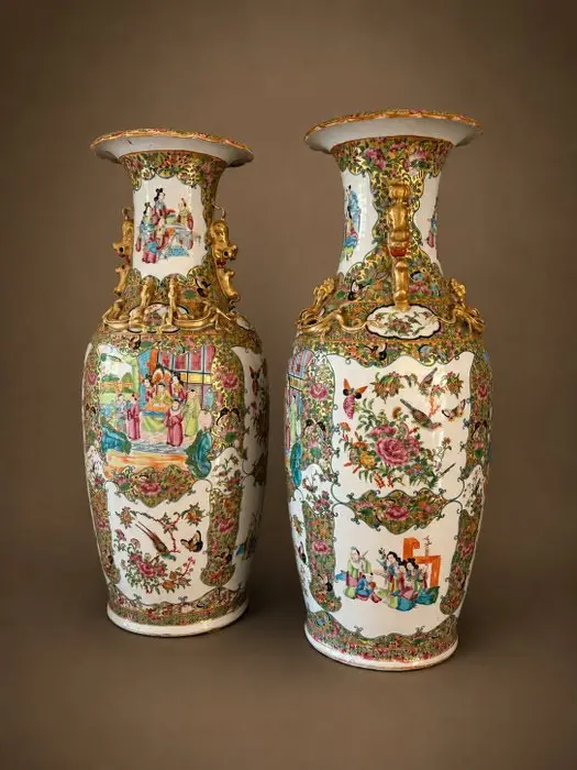 A pair of large Chinese Canton famille-rose vases –...