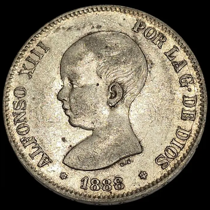 Spain. Alfonso XIII. 5 Pesetas 1888*88 MPM (No reserve price)