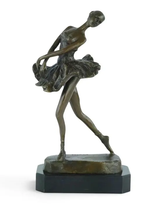 Sculpture, Ballerina inspired by Degas - 27 cm - Bronze, Marble