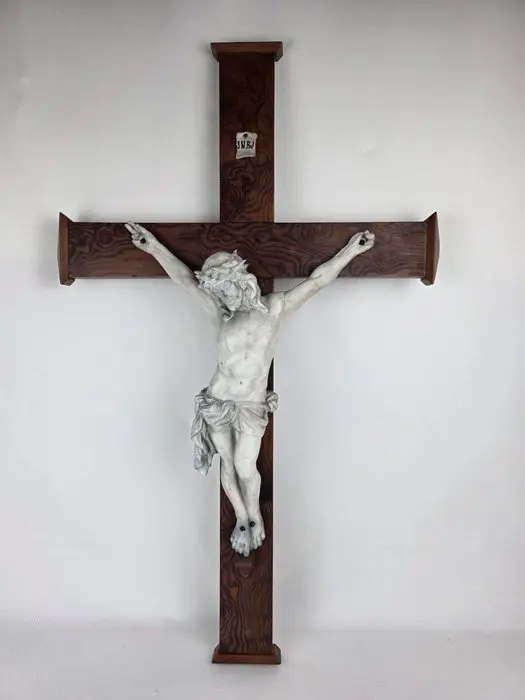 Crucifix - Biscuit, Wood - 1850-1900 - Large wall cross - 81 cm