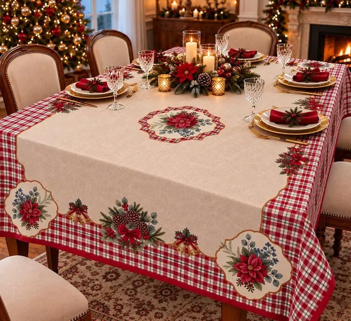 “Elegance of the Holidays” – Christmas tablecloth with...