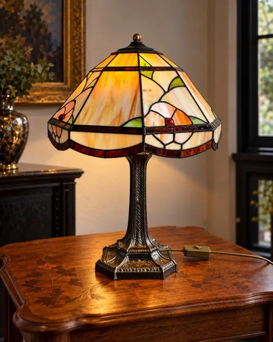 Lamp - Stained-glass canopy – Floral decoration - Glass