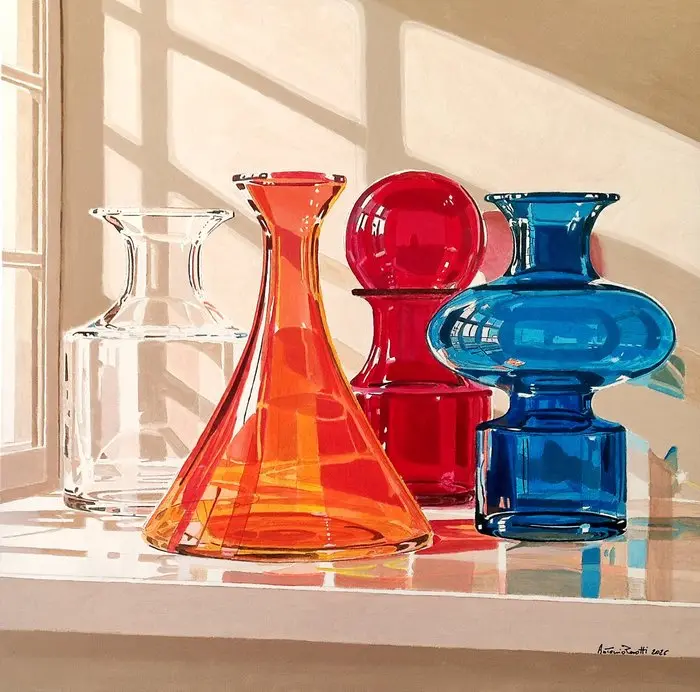 Antinio Perotti - Still Life oggetti in vetro trasparente
