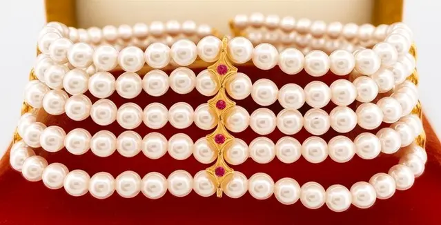 No reserve price - Bracelet - 9 kt. Yellow gold, Silver Ruby