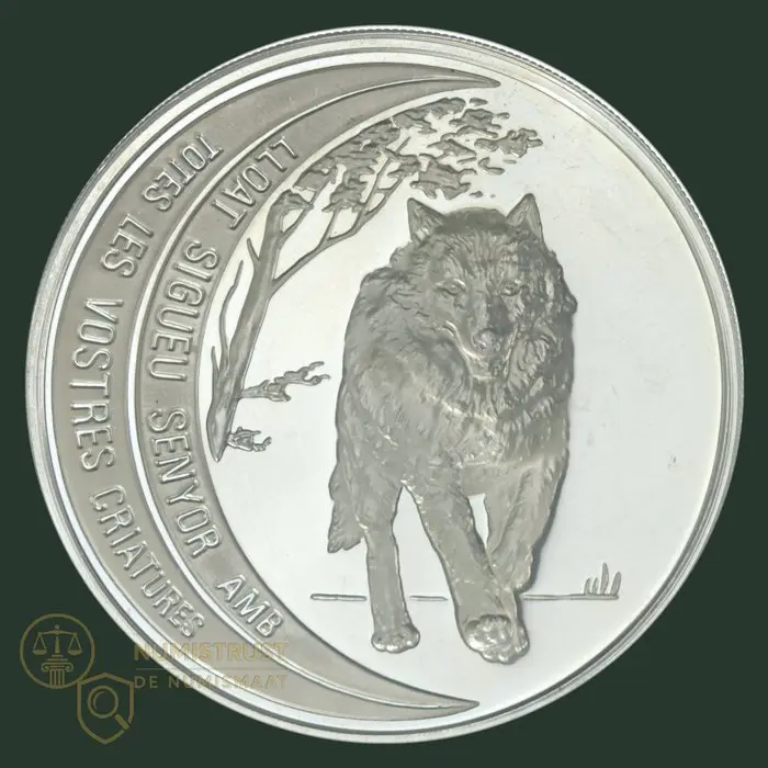 Andorra. 10 Dinar 1995 "Wildlife Wolf" (No reserve price)