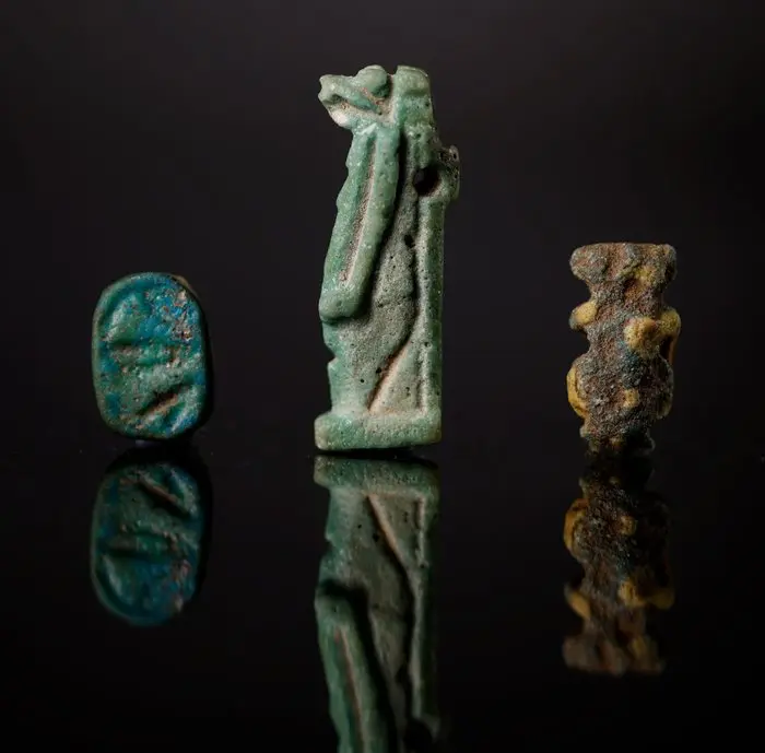 Ancient Egypt Taweret, Bes and scarab amulets - 3.5 cm
