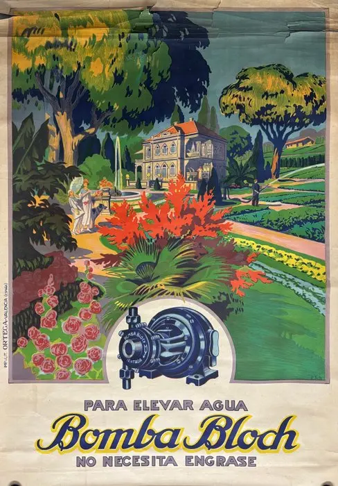 P. Sch - Bomba Bloch, para elevar agua. Litho. - 1940s