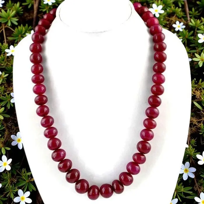 Really nice necklace handmade round plane ruby beads - 720 Cts. Jewellery-