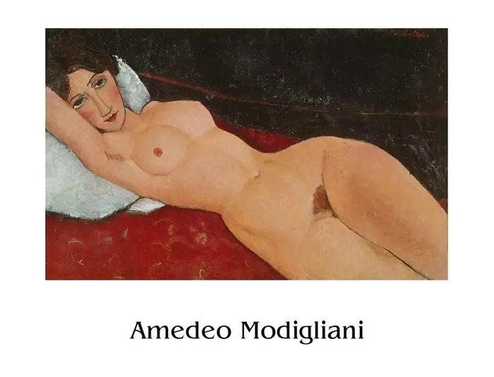 Amadeo Modigliani - "Lying female nude on a white pillow
