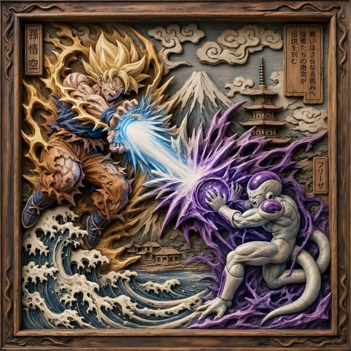 daveY - GOKU vs FREEZA x WOODEN CARVING - "CLASH ON NAMEK"
