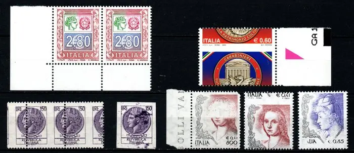 Italy 1968/2009 - Republic: selection of stamps with varieties