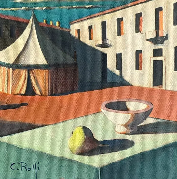 Claudio Rolfi (1960) - il circo in piazza (omaggio alla metafisica)