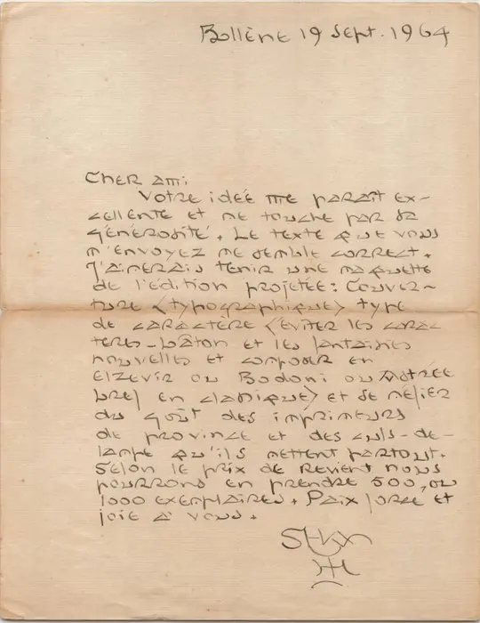 Lanza del Vasto - Lettre autographe signée adressée Mr...