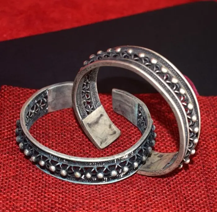 Pair of two traditional Miao-Hmong cuff bracelets
