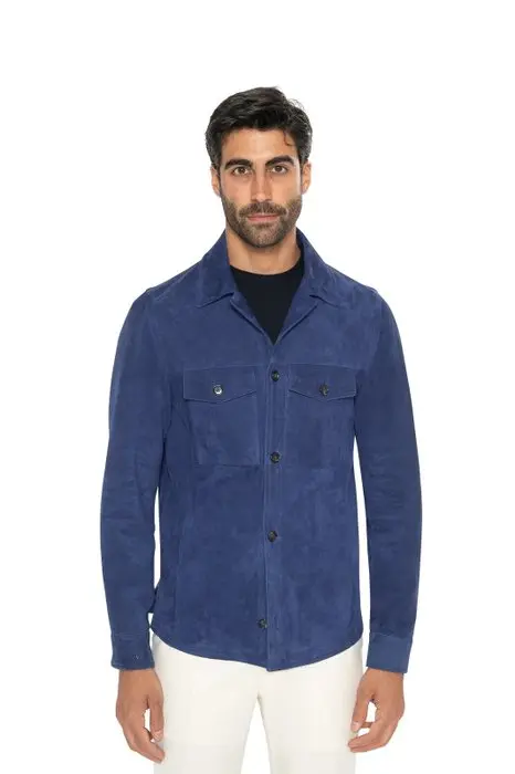 ISAIA NAPOLI RRP 3900€ Royal Blue Overshirt Jacket 100% Lambskin Leather - 48 IT - Giacca - Nuovo con etichette