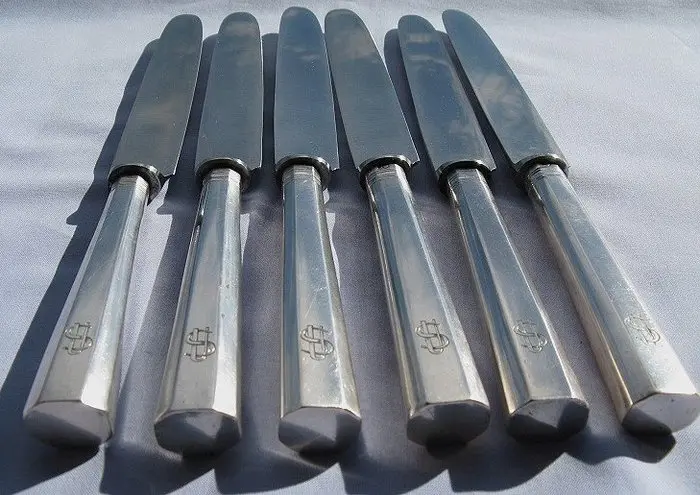 Table knife set (6) - .750 silver - in antique silver