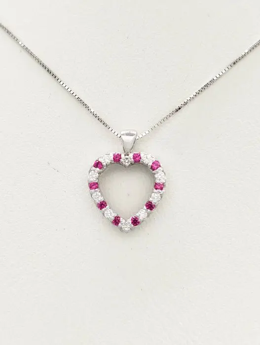No reserve price - Necklace - 14 kt. White gold Ruby - Diamond