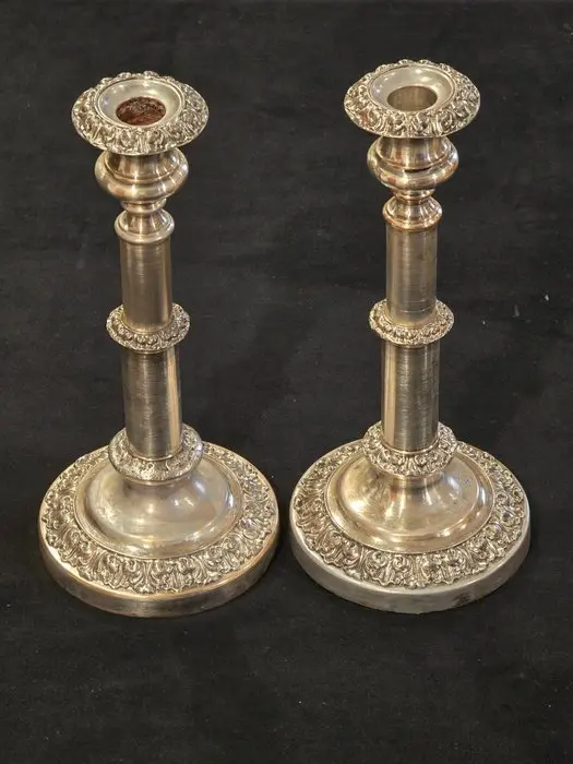 Candlestick (2) - Silverplated - Telescopic-Old Sheffield