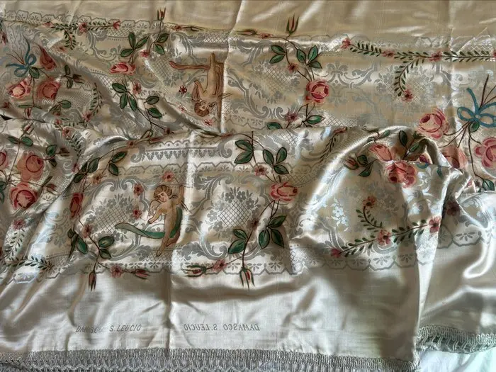 san leucio - Silk - San Leucio hand-painted - Bedspread - 225 cm - 260 cm