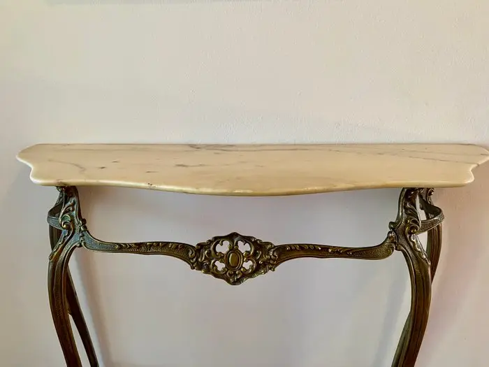 Console table - Carrara marble, Brass - Crescent Console