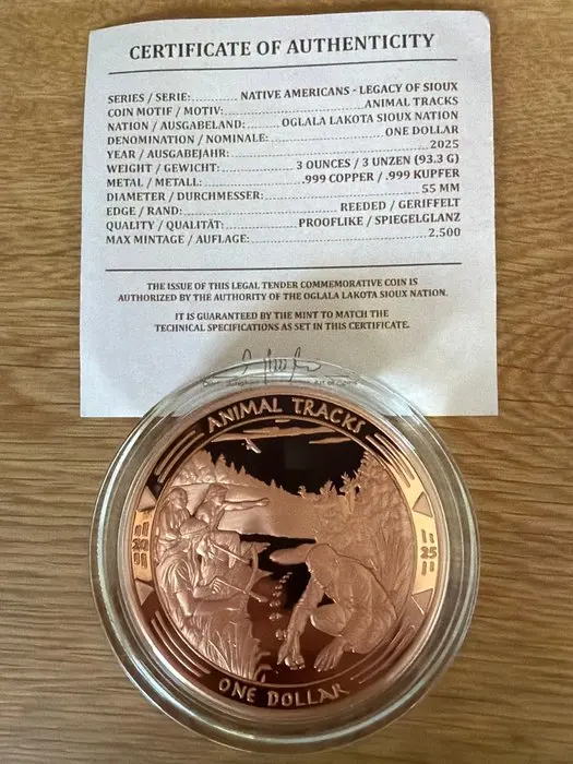 World. Medal Native Americans Animal Tracks 3 oz (.999)...