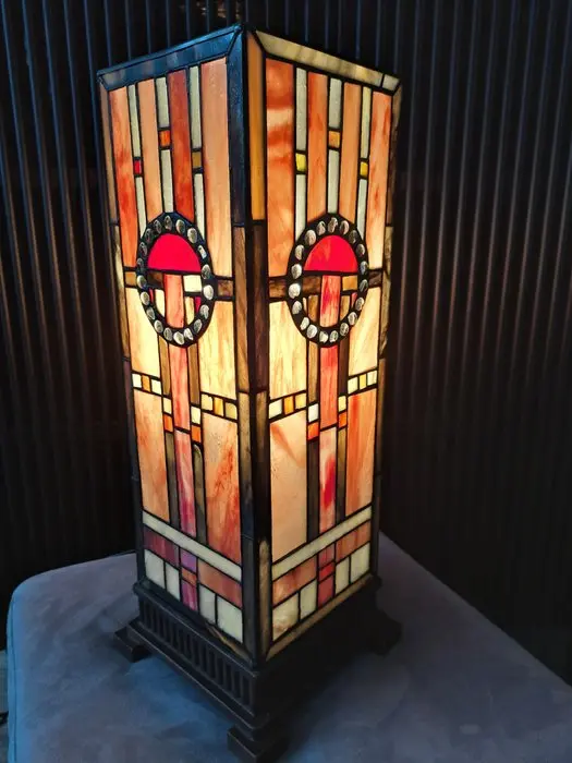 Lumilamp - Tiffany stijl tafellamp windlicht glas in lood...