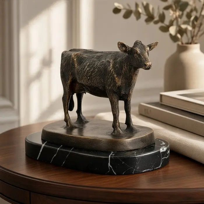 Sculpture, Charming Cow - 20 cm in length - 14 cm - Bronze, Marble