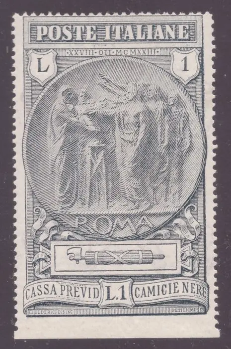 Italy Kingdom 1923 - 1 lira Black Shirts not serrated at the bottom - Sassone N