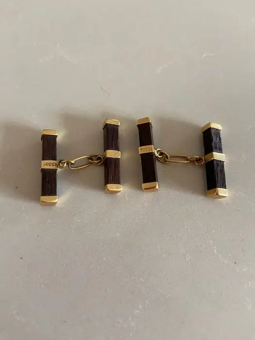 Gucci - 18 kt. - Yellow gold, wood - Cufflinks - Pair of 18K gold cufflinks
